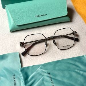 Tiffany & Co. Black Metal Geometric Optical Glasses with Tiffany Blue Case